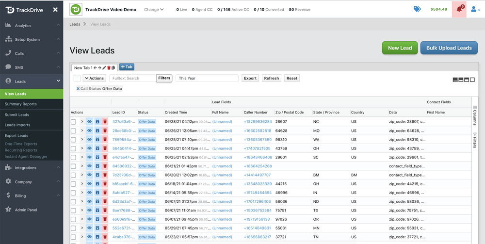Trackdrive telephone accounts overview