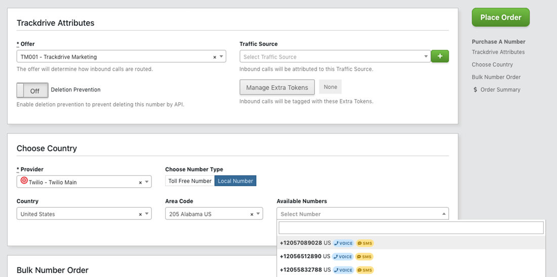 Purchase new Plivo, Twilio, & Telnyx numbers directly on TrackDrive